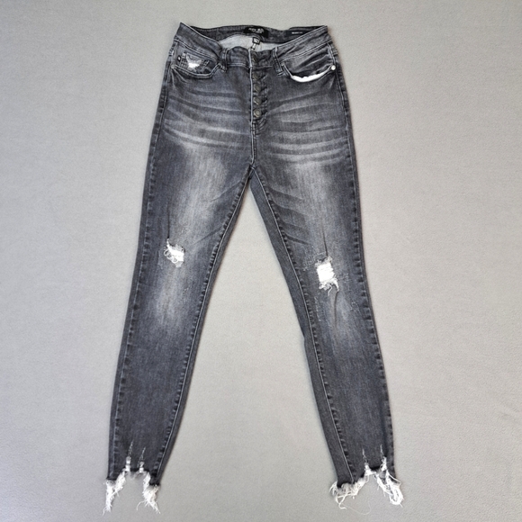 Judy Blue Denim - Judy Blue Jean Women Size 27 Distressed Skinny Fit Stretch Charcoal‎ Gray EUC